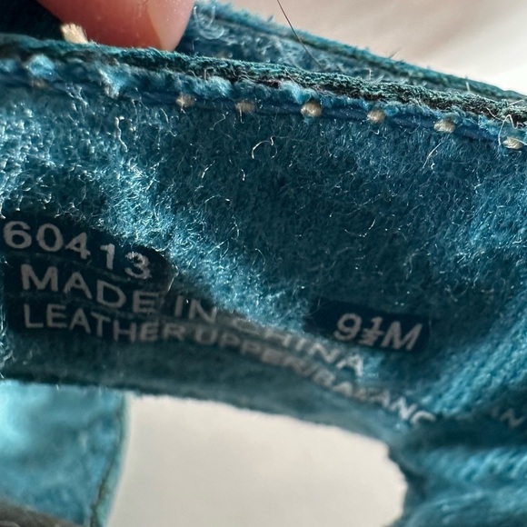 Clarks Bendable Women Sandals Wedge Slip On Floral Strappy Leather 9.5 Teal Blue - Picture 10 of 13